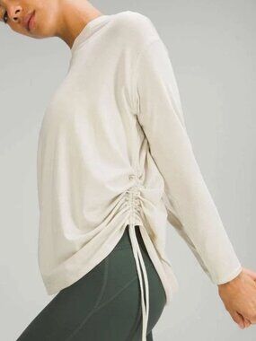 Lululemon Pima Cotton Side-Cinch Long Sleeve Shirt Natural Ivory L | Athleisure